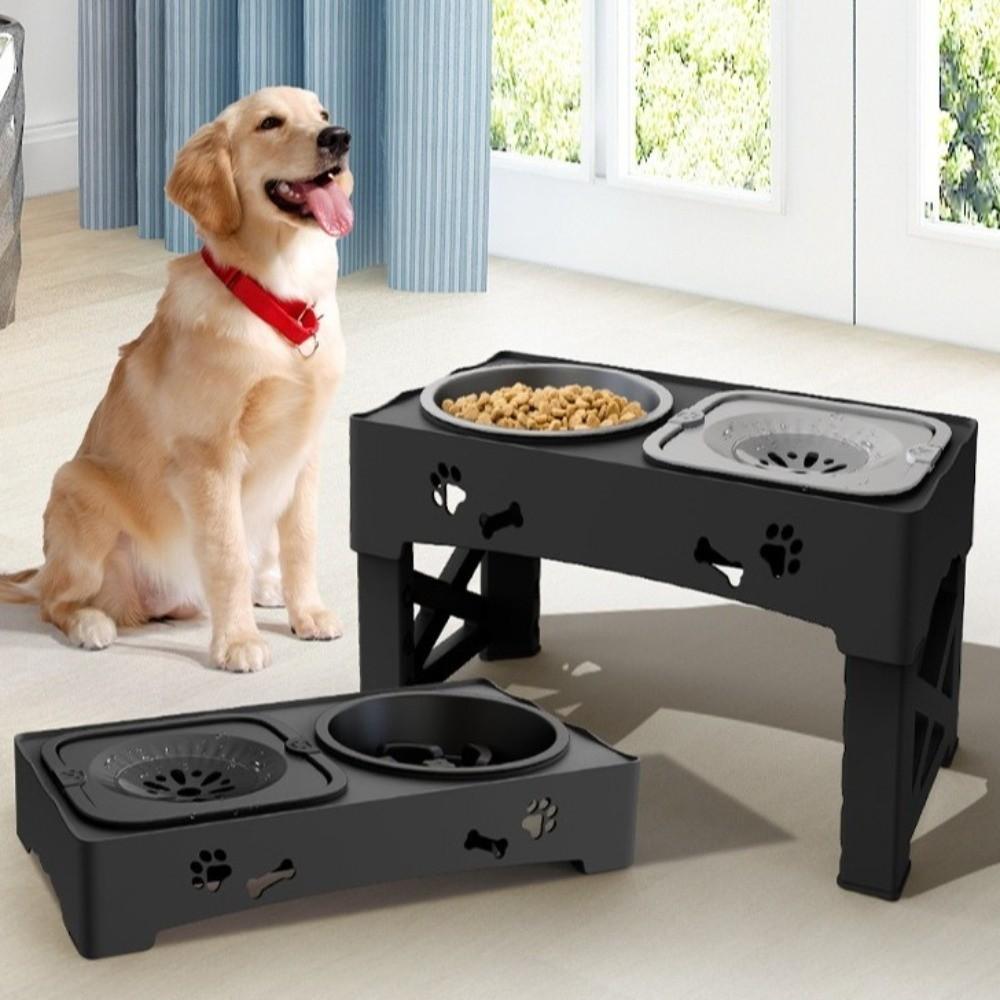 Adjustable Height Slow Feeder Bowl 3 in 1 Dog Double Bowls Pet Feeder  for Feeding and Water