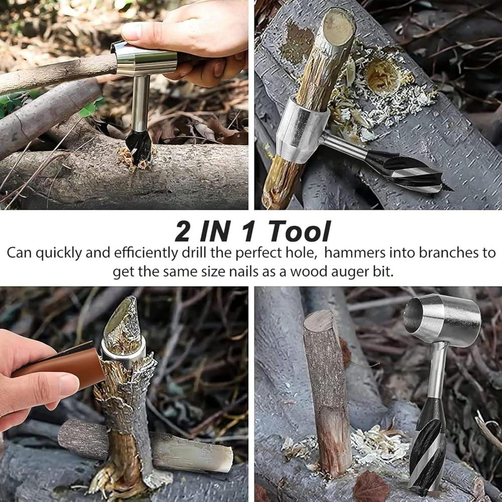 Überlebenssiedler Werkzeug Bushcraft Handbohrer Schraubenschlüssel Scotch Eye Holzbohrer Handbohrer Schraubenschlüssel Bushcraft Überlebenswerkzeug mit Ledertasche und Haken