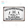 Halt Metall Zeichen Deutsch Achtung Warnschilder Gefahren bereich Warn plakate Vintage Metall Plakette Weißblech Wand dekorative