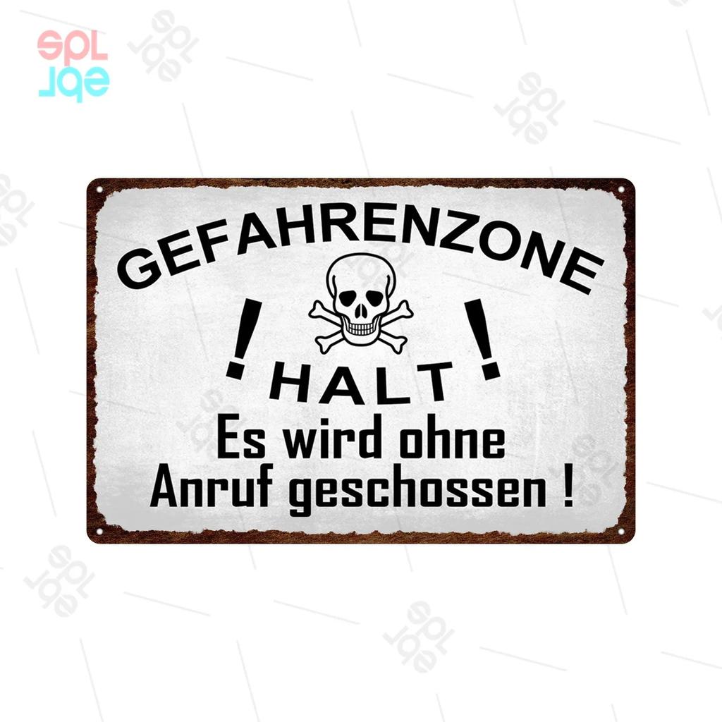 Halt Metall Zeichen Deutsch Achtung Warnschilder Gefahren bereich Warn plakate Vintage Metall Plakette Weißblech Wand dekorative