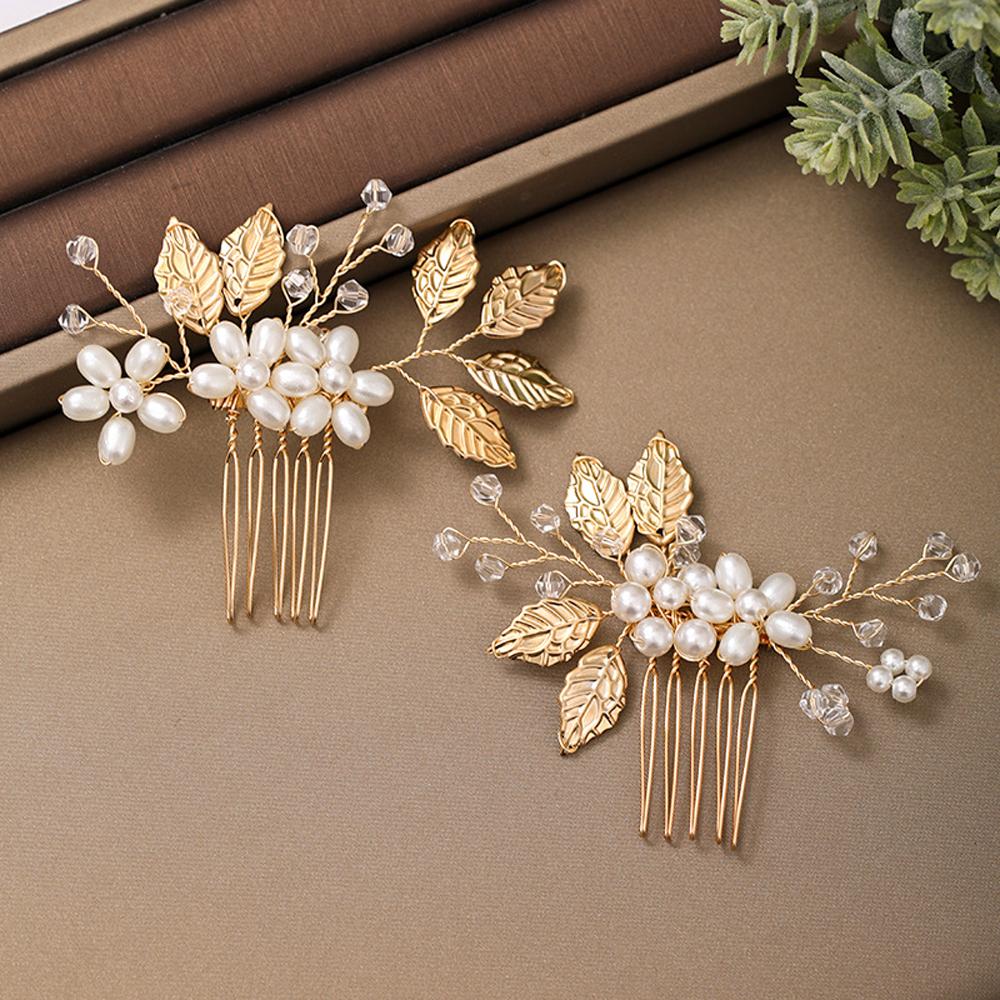 2 Pcs/Set Pearl Leaf Hair Comb Women Accessories Hair Ornament Bride Hair Accessories For Women Wedding Head Jewelry Decoration