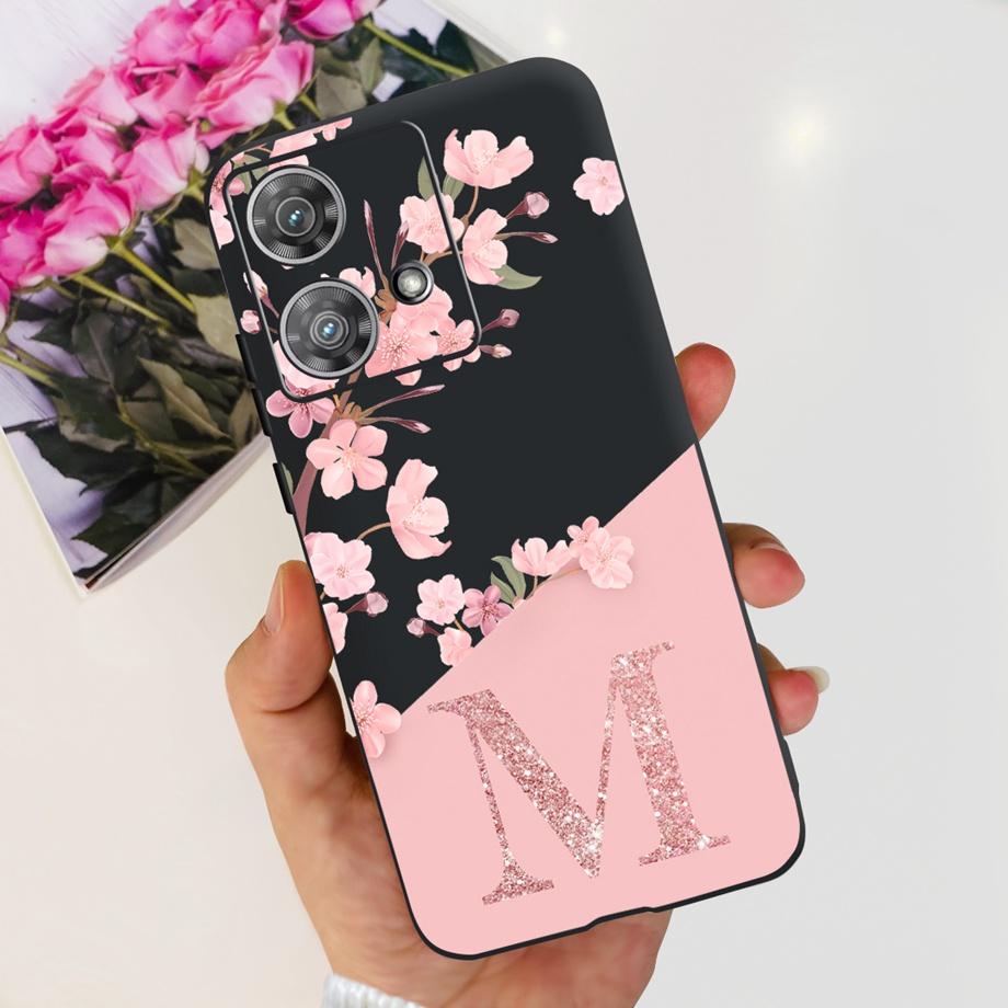 For Motorola Edge 40 Neo Case 26 Letters Black Pink Pattern Back Case For Moto Edge 40 5G 40Neo Soft TPU Silicone Stylish Bumper