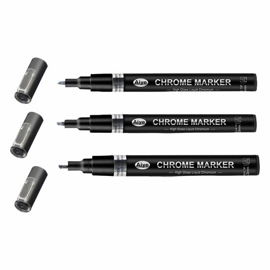 3Pcs Mirror Chrome Marker Pen Golden Silver Color Bronze Waterproof Model Painting Marking DIY Art Projects Permanent Metallic Liquid