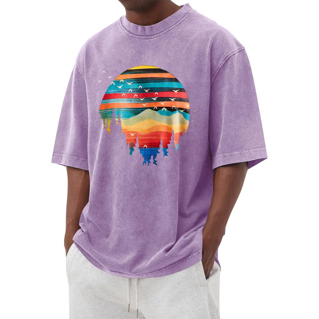 Men's Printed Round Neck T-Shirt Casual Sports Short-Sleeve Top