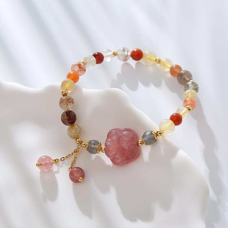 Natural Crystal Bracelet Strawberry Crystal Cat Claw Bracelet Bangles Women Fashion Jewelry Accessories Gift