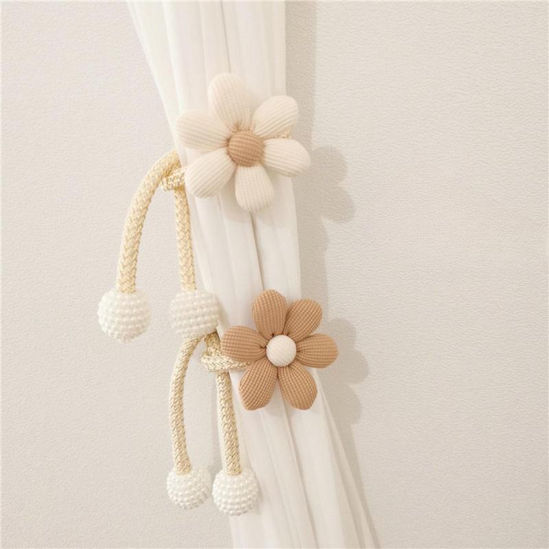 New 2/1PCS Flower Shaped Curtain Clip Creative Fashion Pearl Buckle Curtain Tie Bedroom Curtain Rack Simple Cute Tie Home Decor