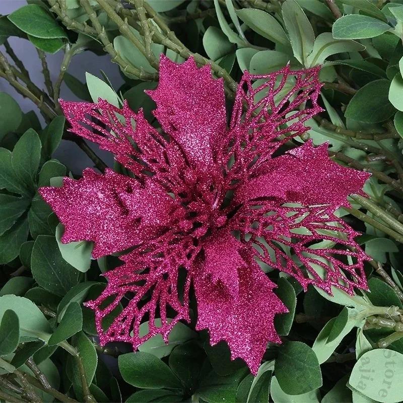 

5Pcs Gold Christmas Sparkling Flowers Heads For Xmas Tree Hanging Ornament Home Room Decor Party DIY Wreath New Year 2025 Gifts 5Pcs розы красного