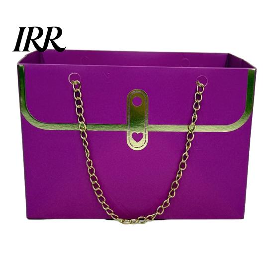 Handtaschenförmige Geschenkbox Blumenpapier mit Metallkette Blumenstrauß Aufbewahrungseimer Kleiner Floristen-Korb Handgefertigte Verpackung für Hochzeitsfeier Valentinstag