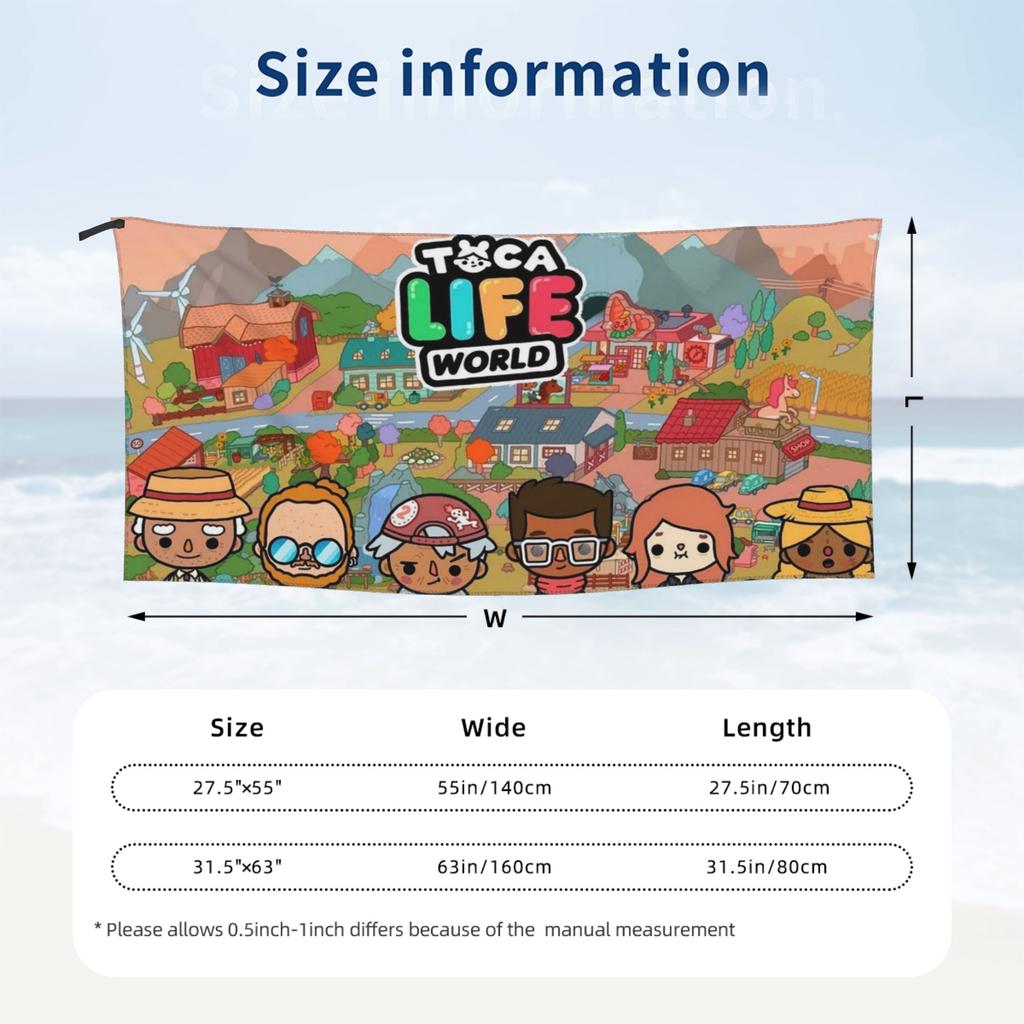 Toca Life Box Toca Boca Gioco Carino Telo da Spiaggia Morbido Microfibra Asciugatura Rapida Assorbente Asciugamani Veloci Per Bagno