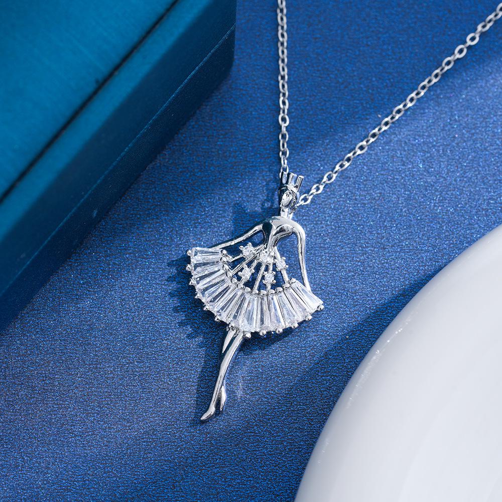 Elegant Ballet Girl Zirconia Pendant Necklace - Romantic Clavicle Chain Jewelry for Women