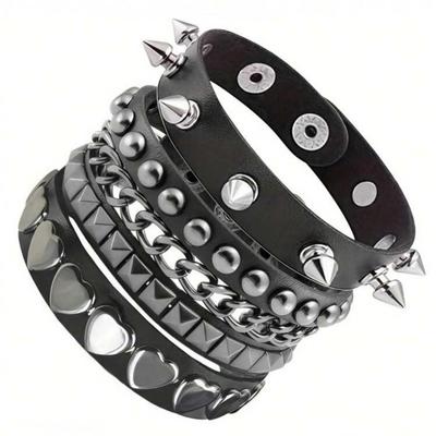 Men's Punk Style Multi-layer Leather Bracelet with Rivets - Hip Hop Fashion Accessory
