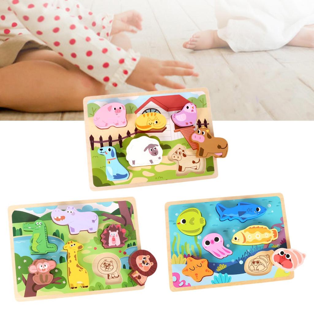 Wooden Jigsaws Puzzle Sturdy Fine Motor Skill Montessori Toys Preschool Learning for Baby Girls Boys 1 2 3 Year Old Kids Gifts