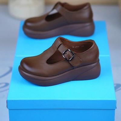 Retro Mary Jane Shoes Hollow Breathable Hole Shoes Spring and Summer New Round Head Non-slip Slope Heel Leather Shoes