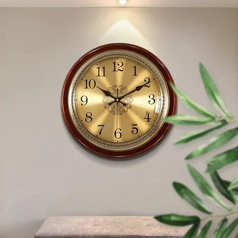 Luxury Wood Wall Clock Metal Retro Nordic American Style Gold Silent Wall Clocks Bedroom Shabby Chic Living Room Horloge GO5G0X0