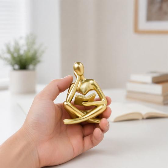 Resin Thinker Statue Bookshelf Decor, Abstract Reading Figure Sculpture, Modern Office Desk Ornament, Inspirational Gift for Teachers & Book Lovers