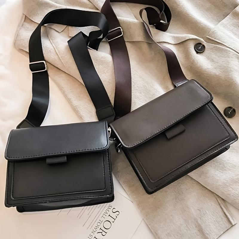 Vintage Solid Color Women'S Crossbody Bag, Simple Texture Versatile Wide Shoulder Strap Fashion Small Square Bag, Detachable Adjustable Shoulder Strap