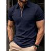 Mens Casual Zip Up Polo Shirt Short Sleeve Textured Top
