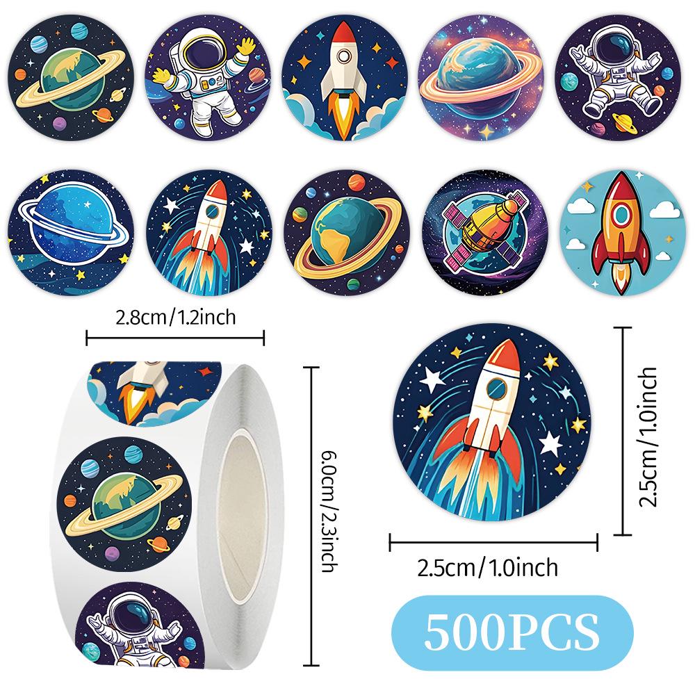 500 Space Galaxy Astronaut Stickers/Roll for DIY Kids' Rewards, Stationery, Tablet Decoration, Tape