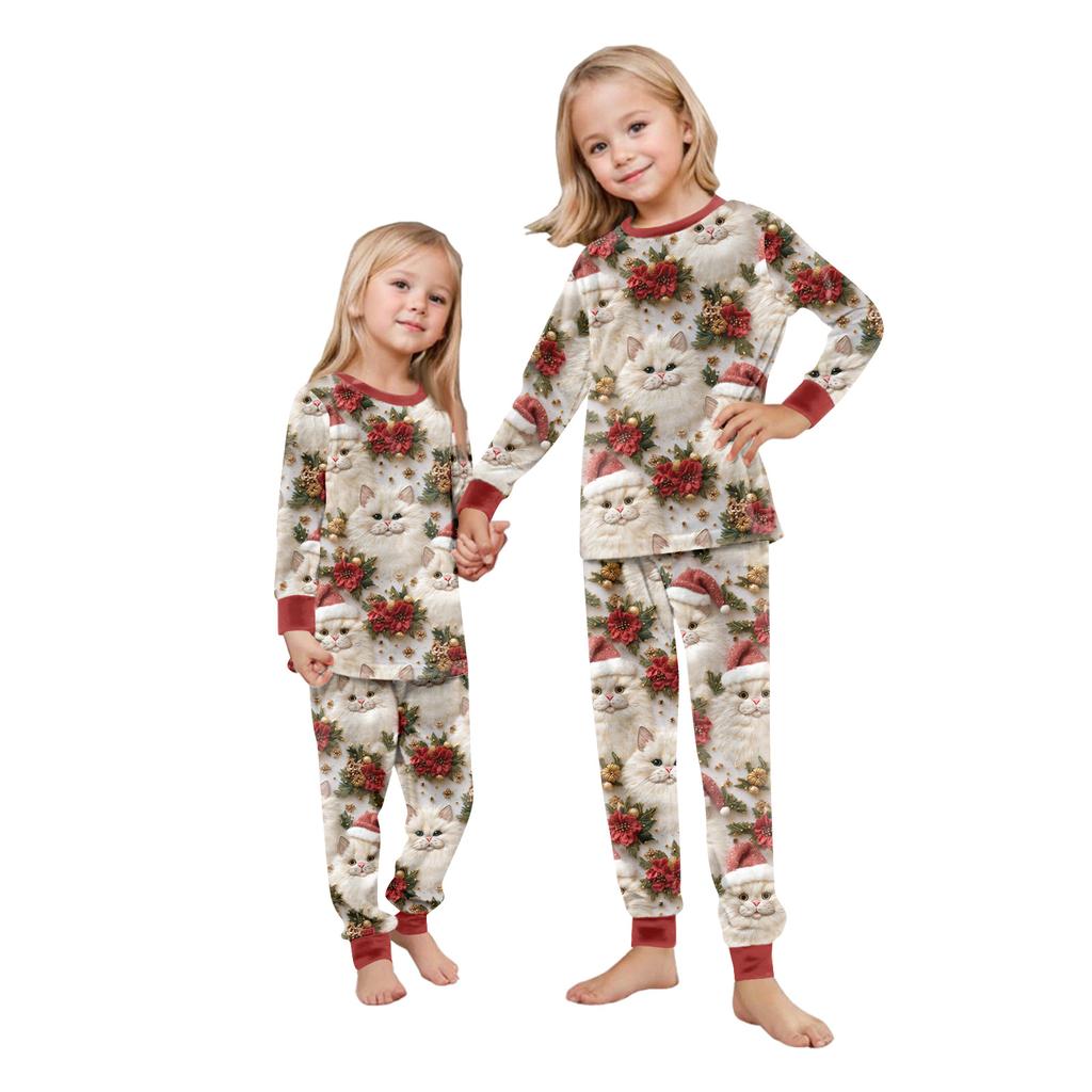 Set de pijama din flanelă cu imprimeu de Crăciun coordonat pentru familie, cu bluză cu mânecă lungă și pantaloni