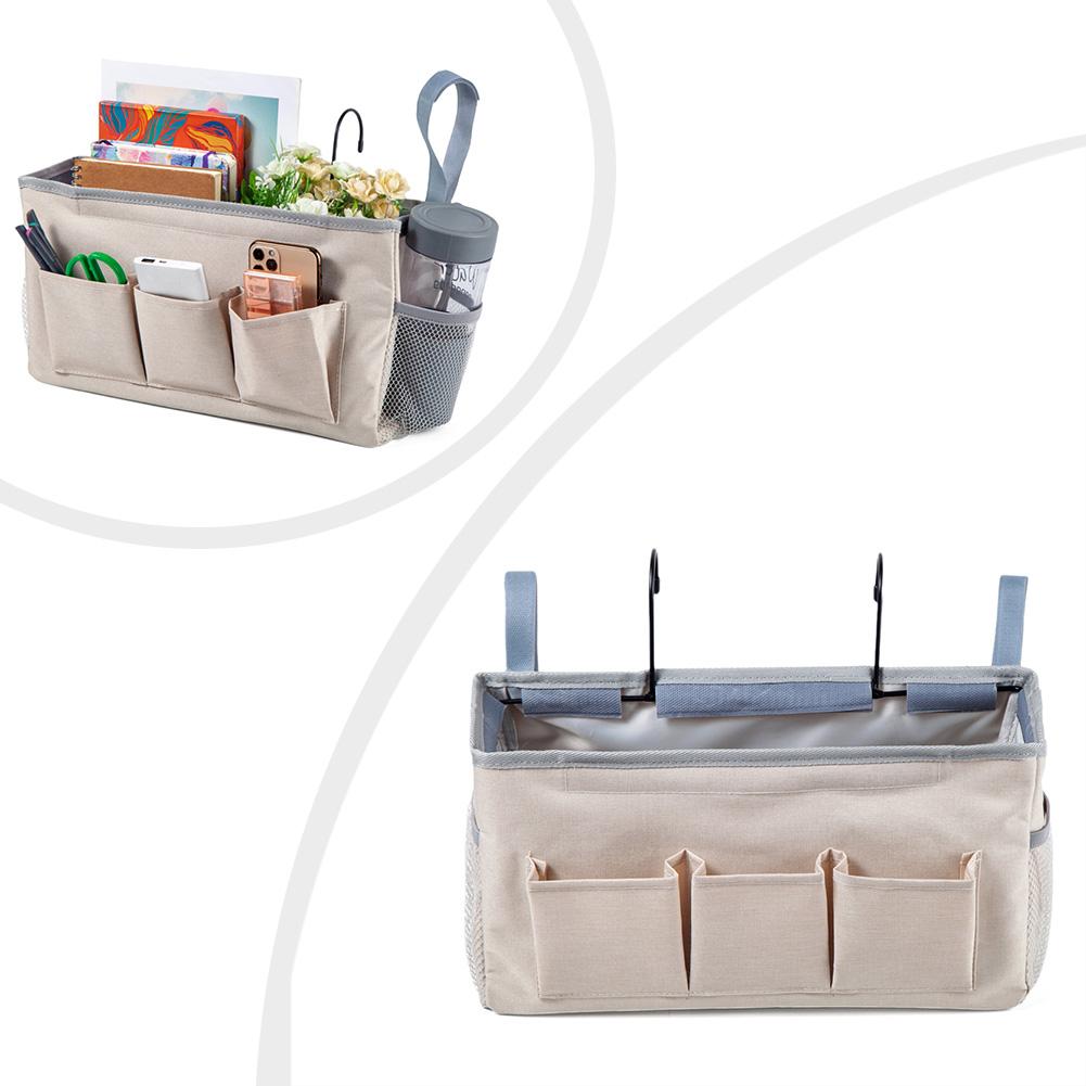 Bedside Hanging Organizer with 3 Large Pockets Sturdy Cotton Linen Material Waterproof Coating for Bedroom Office RV