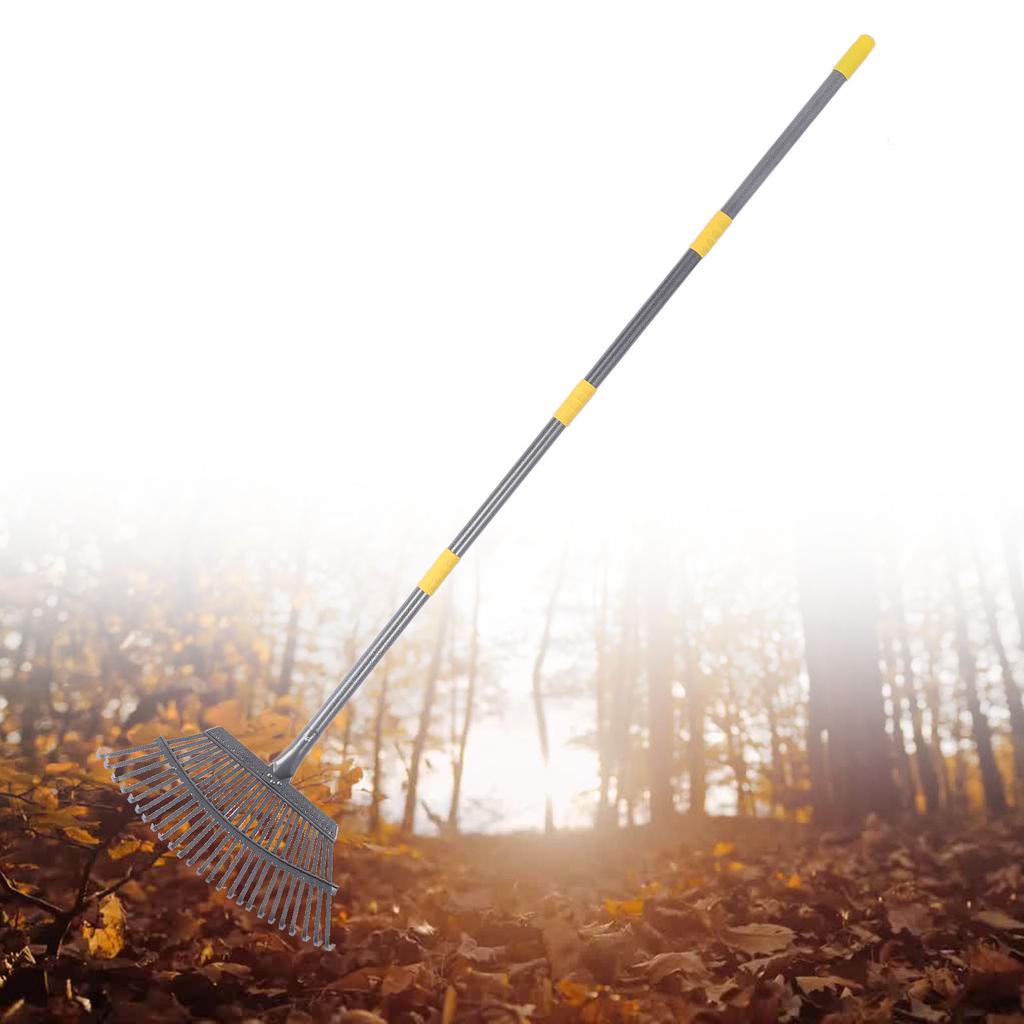 Greblă de grădină Greblă lată pentru frunze pentru arbuști cu 25 de dinți Greblă de scarificare pentru curte cu mâner reglabil pentru adunat frunze, resturi de iarbă, gunoi