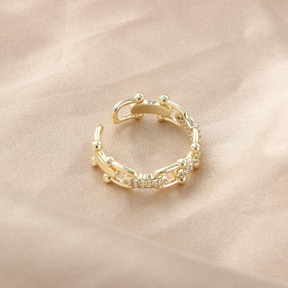 Rhinestone U Shaped Buckle Chains Geometric Korean Style Zircon Finger Rings Women Rings Open Rings