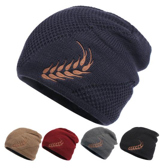 Winter Hat Stretchy Thick All Match Yarn Embroidered Wheat Fleece Fleece Cap for Daily Life
