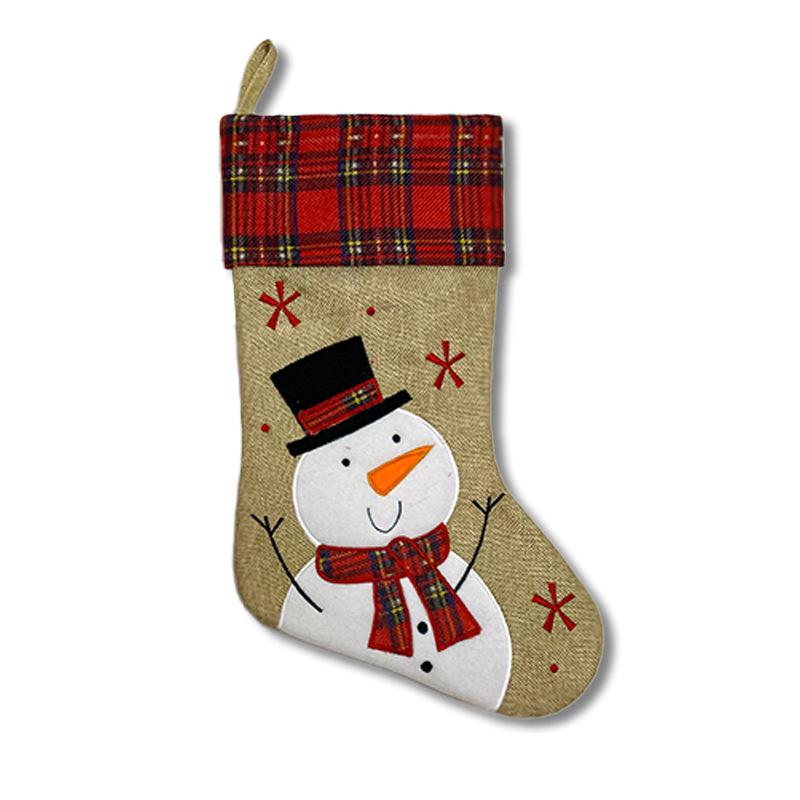 Christmas stockings old man snowman elk brown linen plaid Christmas gift stockings decorative candy bag