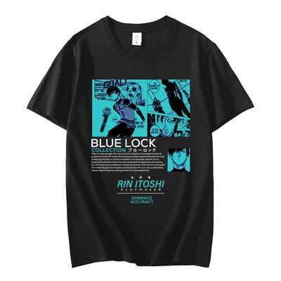 Funny Japanese Anime Blue Lock Rin Itoshi Print T Shirt Men Women's Fashion Summer Casual High Quality Short Sleeves T-shirt Streetwear