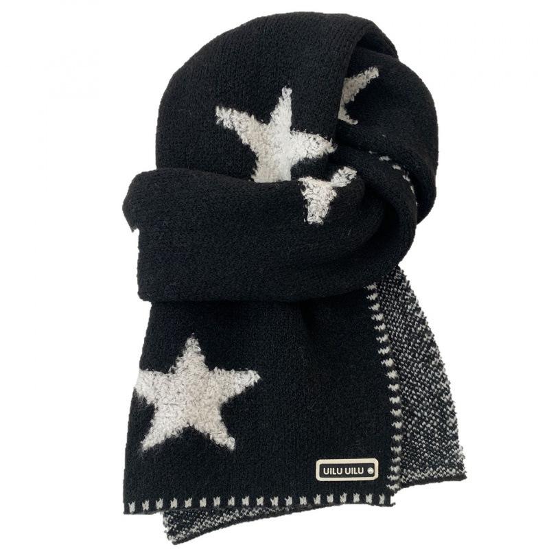 Korean version feels fashionable women, winter stars keep warm atmosphere tide street scarf versatile neck protection scarf knitted edge lock tide