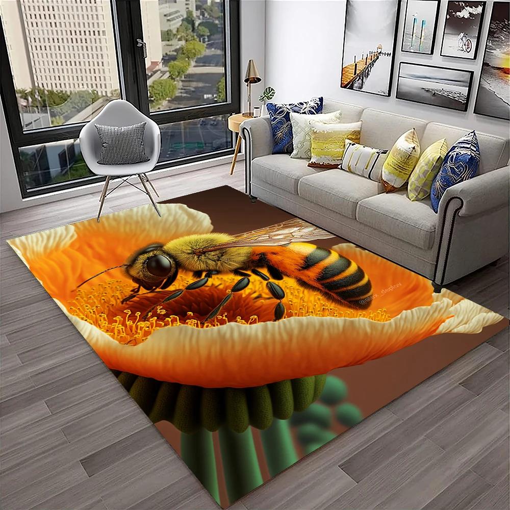 Cute Bee HoneyBee Insect Cartoon 3D Carpet Rug for Home Living Room Bedroom Sofa Doormat Decor,kids Area Rug Non-slip Floor Mat
