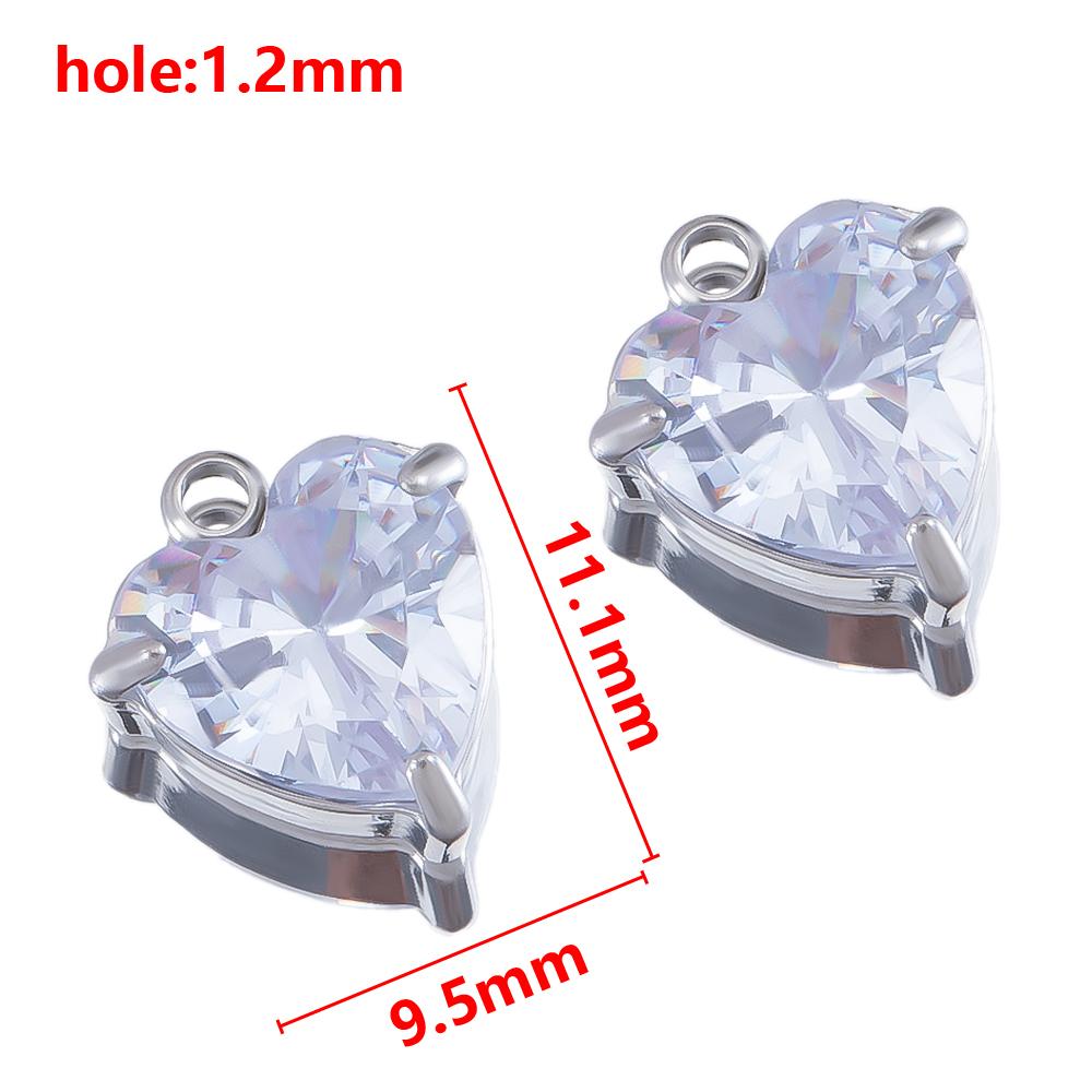 5pcs Stainless Steel Zircon Heart Pendants Base Clear Crystal Charm Beads with Hole for Necklace Making DIY Ear Jewelry Findings