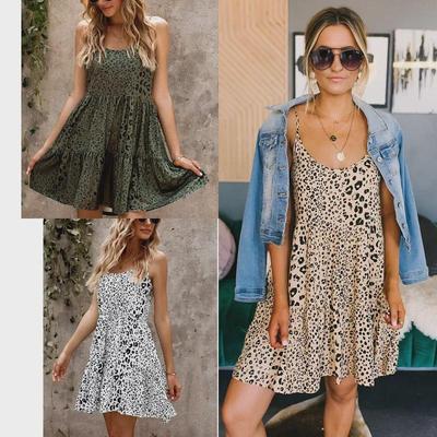Women's Sexy Leopard Print Slim A-Line Suspender Dress