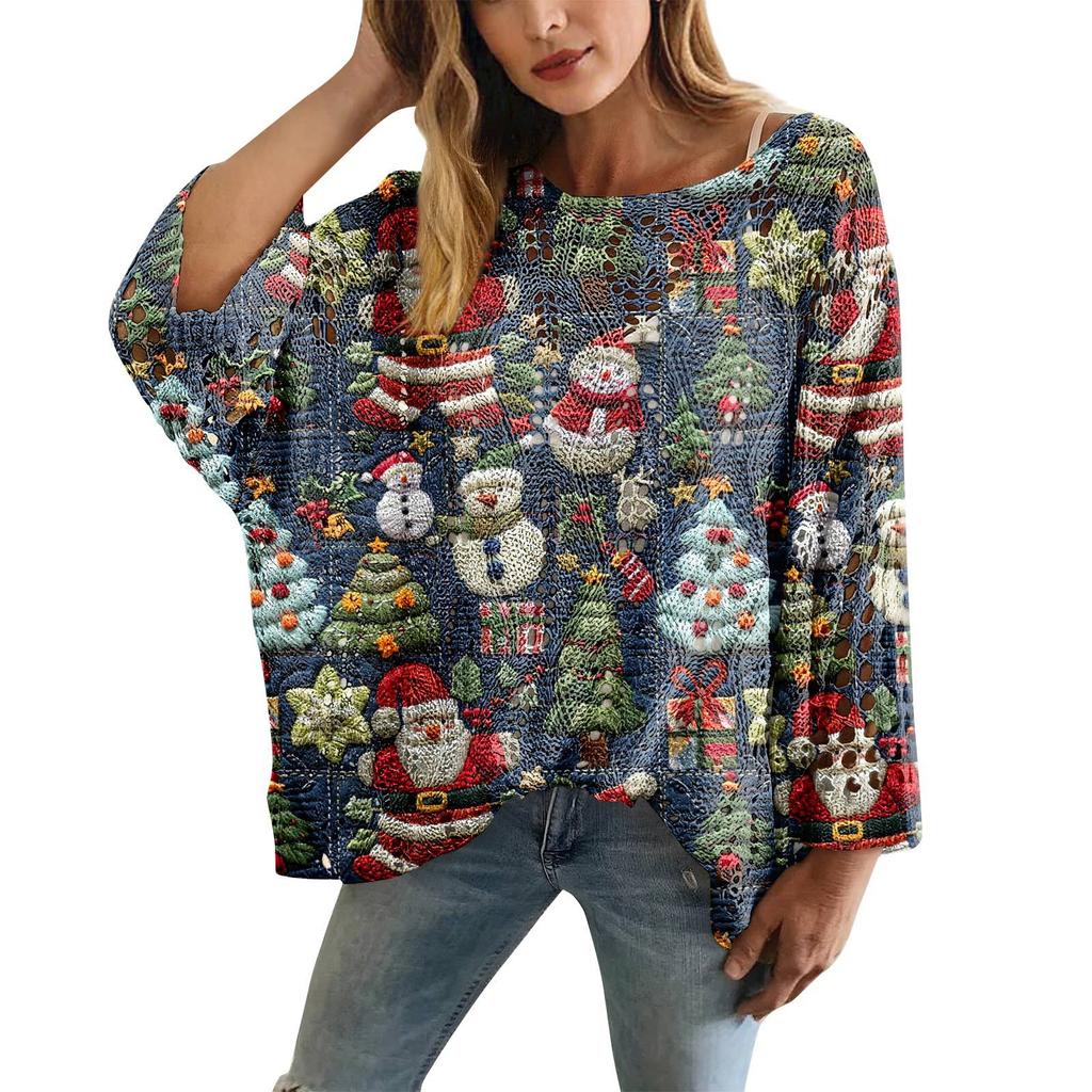 XY-LK01-Pullover hollow blouse 3D printed sweater spring and summer new
