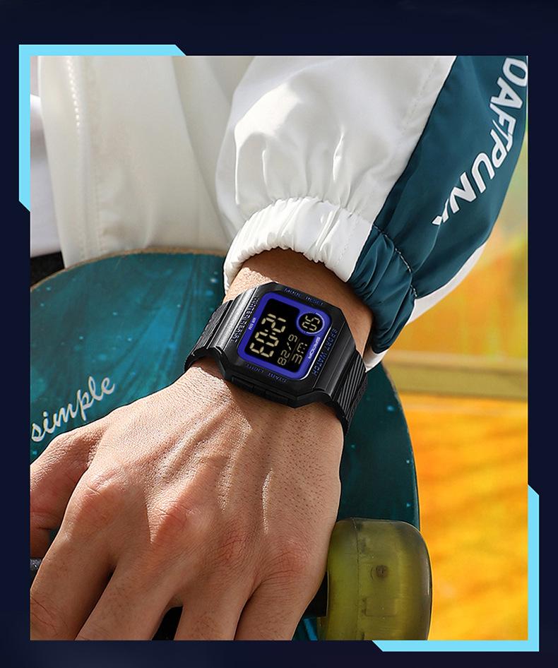 Sanda Retro Square Sporty Multifunction Waterproof Youth Electronic Watch