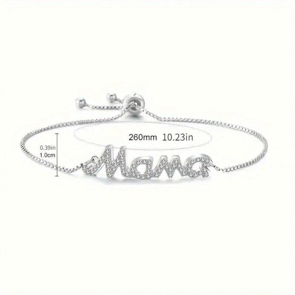 1 Exquisite and Elegant "mom" Letter Bracelet Set with Shiny Zircon, Luxurious Adjustable Drawstring Jewelry Bracelet, Mother's Day Thanksgiving Gift