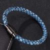 Vintage Herren Blaues Lederarmband Charm Edelstahl Schnalle Armreifen Schmuck Geschenk