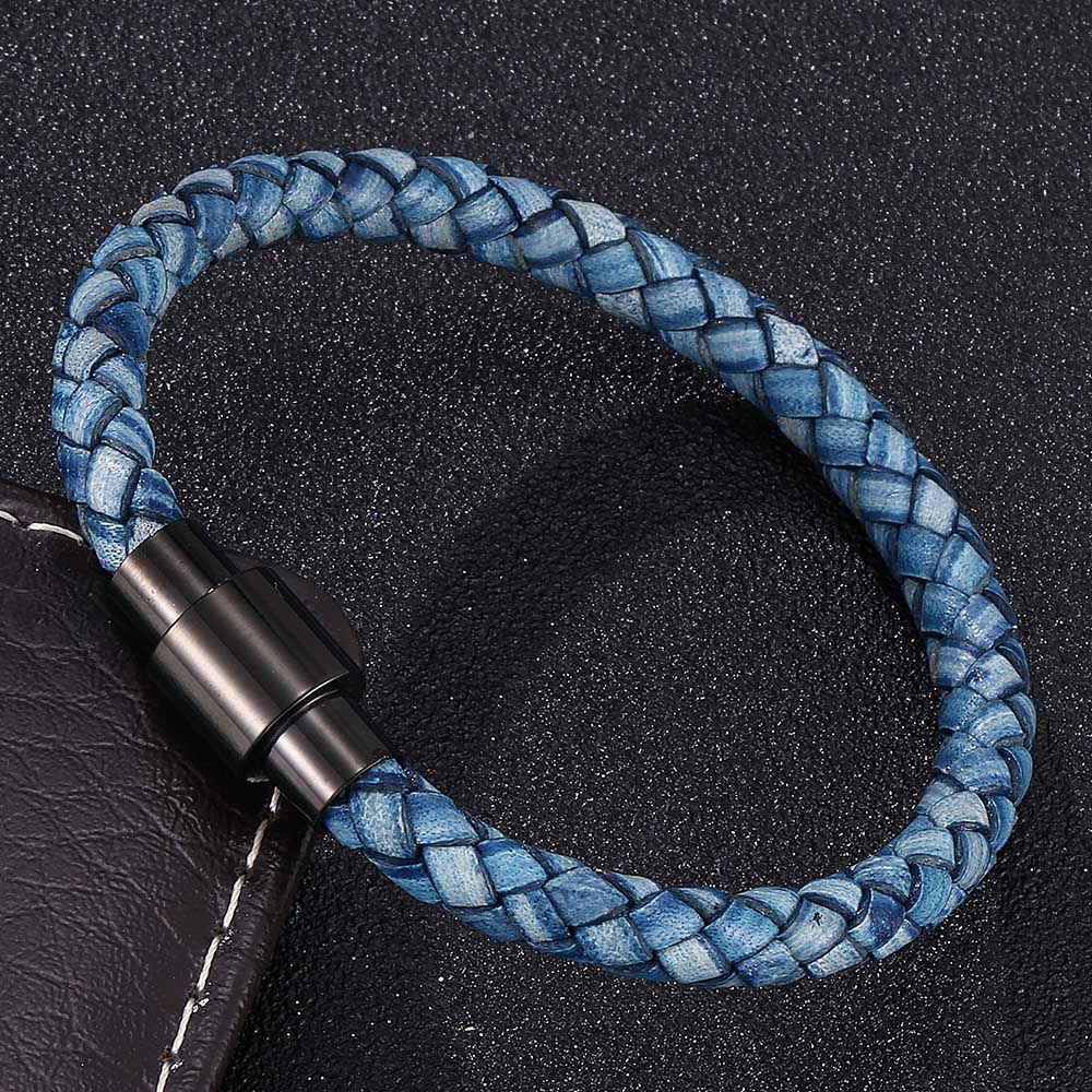 Vintage Herren Blaues Lederarmband Charm Edelstahl Schnalle Armreifen Schmuck Geschenk