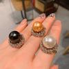 Adjustable Pearl Ring Women White Zircon Mother-of-Pearl Design Geometric Statement Jewelry INS Style Party Accessory