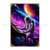 Astronaut Play Piano Metal Sign Funny Poster Decoration Create Character Tin Sign Poster