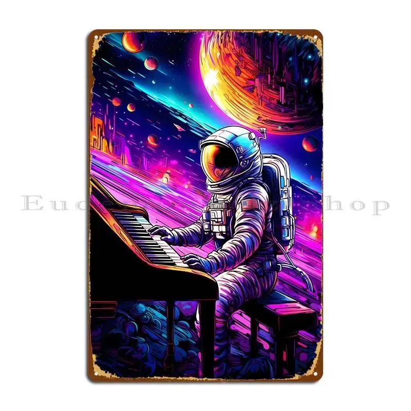 Astronaut Play Piano Metal Sign Funny Poster Decoration Create Character Tin Sign Poster 20x30cm(7.8x11.8inch)
