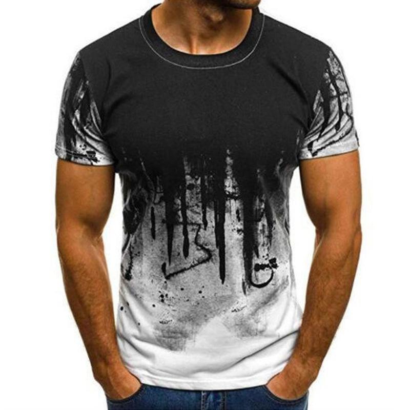 Men S Summer Loose Fit Round Neck Short Sleeve Printed T Shirt S белый