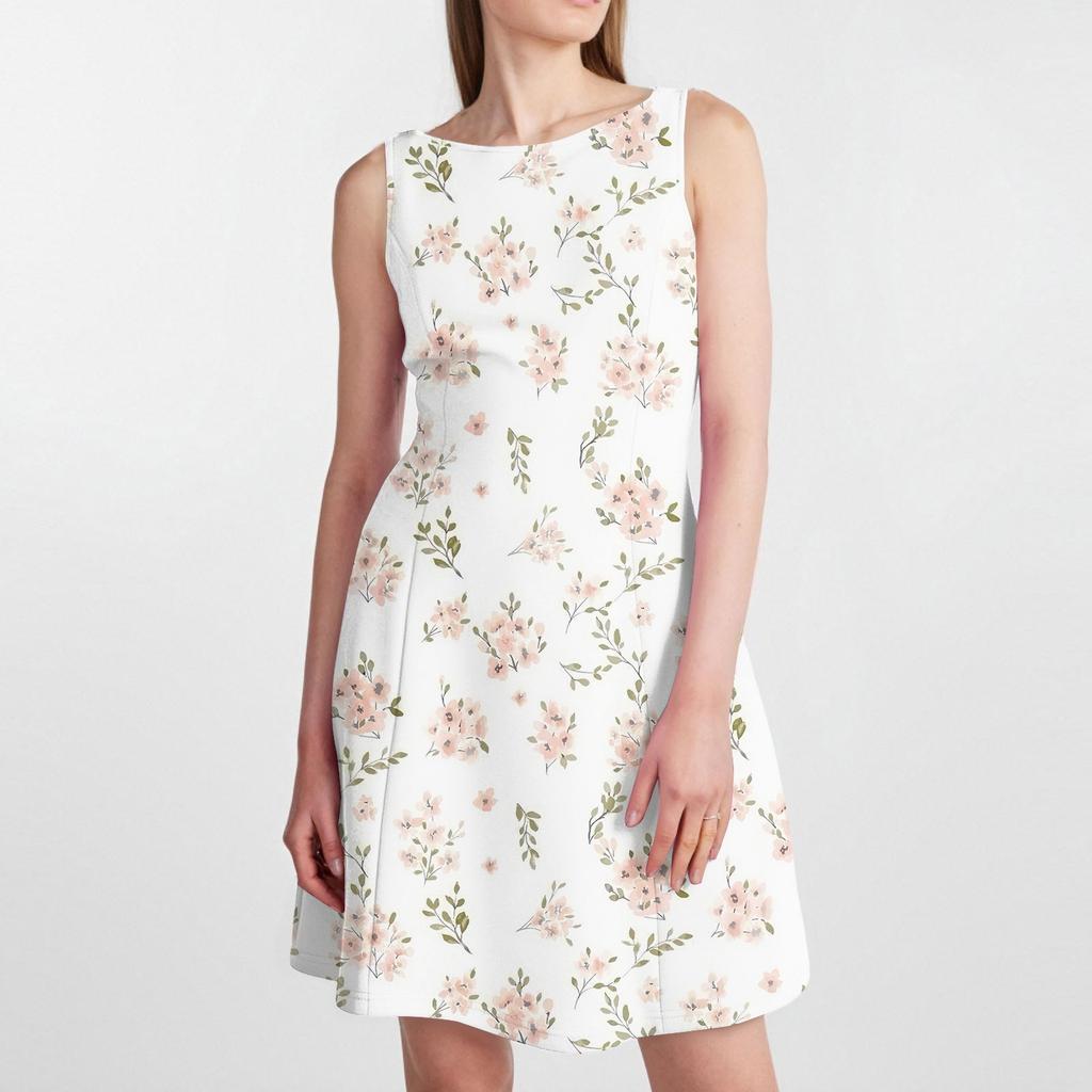 Women's Summer Dress Casual Sleeveless Round Neck Floral Print Vest Sundress