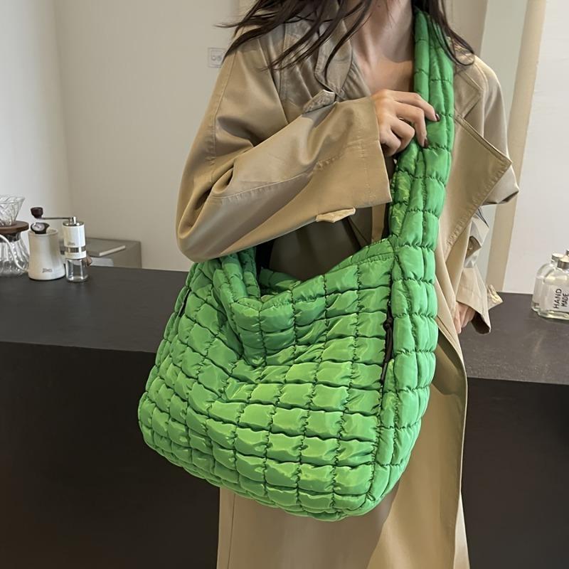Large Capacity Quilted Shoulder Bags for Women Solid Color Winter Fashion Padded Quilted Hobo Bags