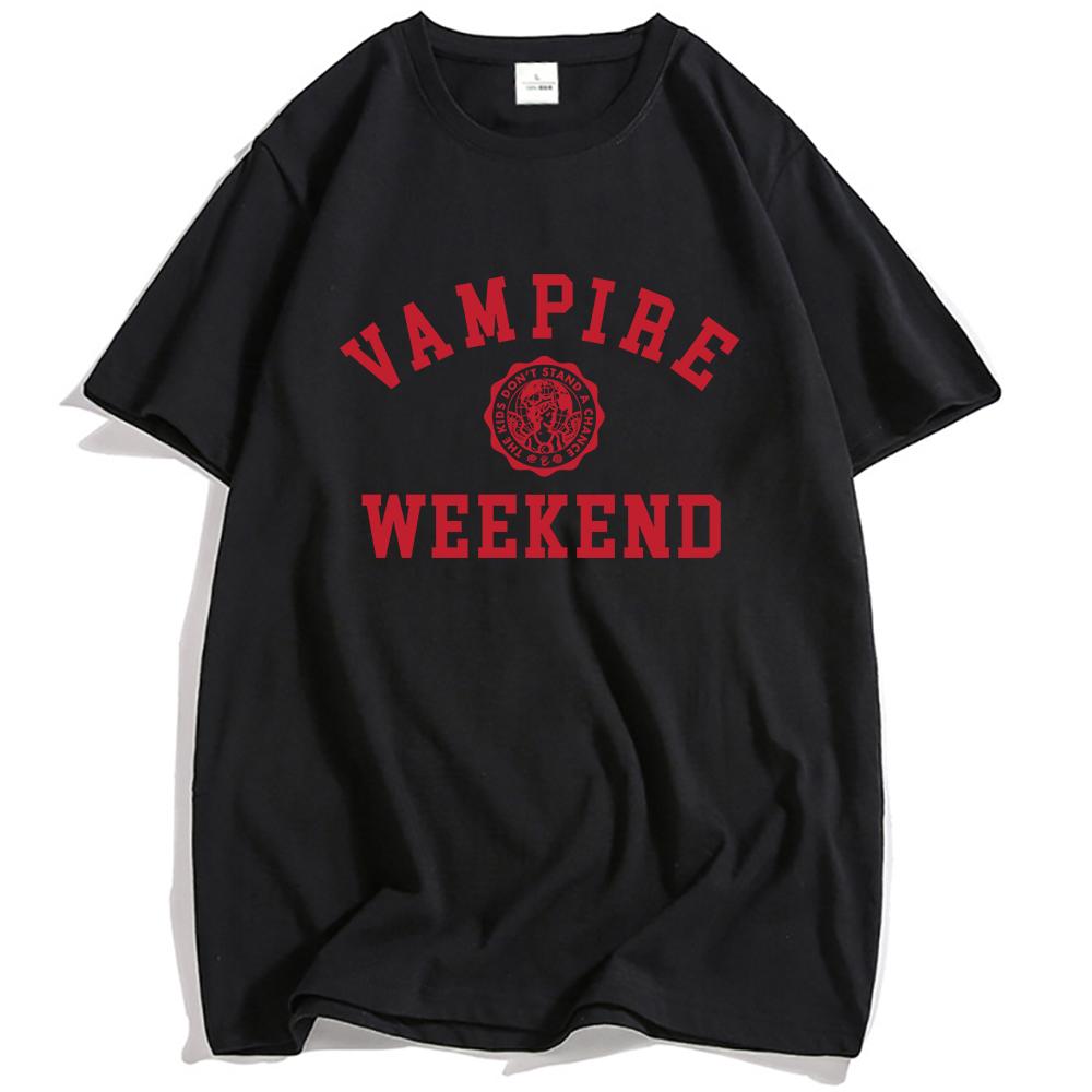 VAMPIRE WEEKEND Collegiate T-shirt Summer Short Sleeve Cotton Male Tshirts Round Neck Fashion Printing T Shirts Men Women Tees