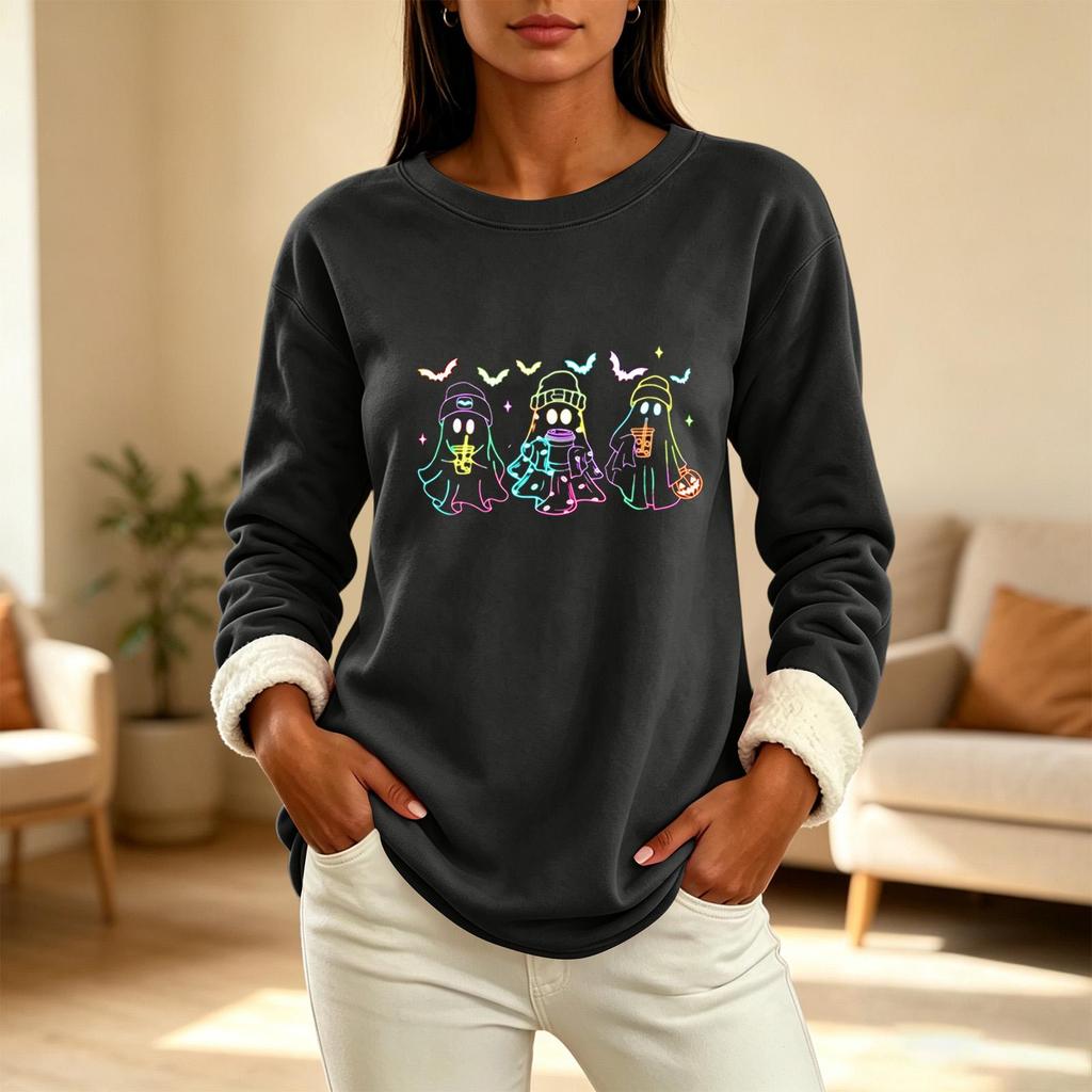 Women's Lined Long Sleeve Round Neck Halloween Sweatshirt Winter Casual Top