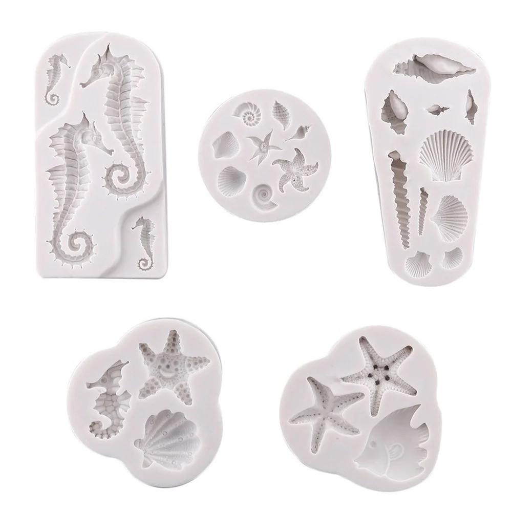 Cake Tool Seahorse Mould Silicone Mold Cake Fondant Decorating Shell Conch Starfish Chocolate Moulds DIY Kitchen Baking Bakeware