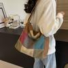 Large Capacity Stitching Contrast Canvas Bag Women's Crossbody Bag Student Class Commuter Bag