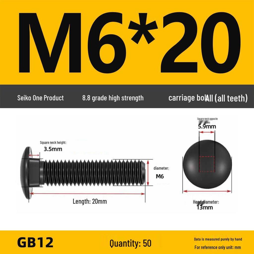 High-Strength Grade 8.8 Carriage Bolts: Round Head, Square Neck, M6-M16 Sizes for Shelf and Bridge Frames