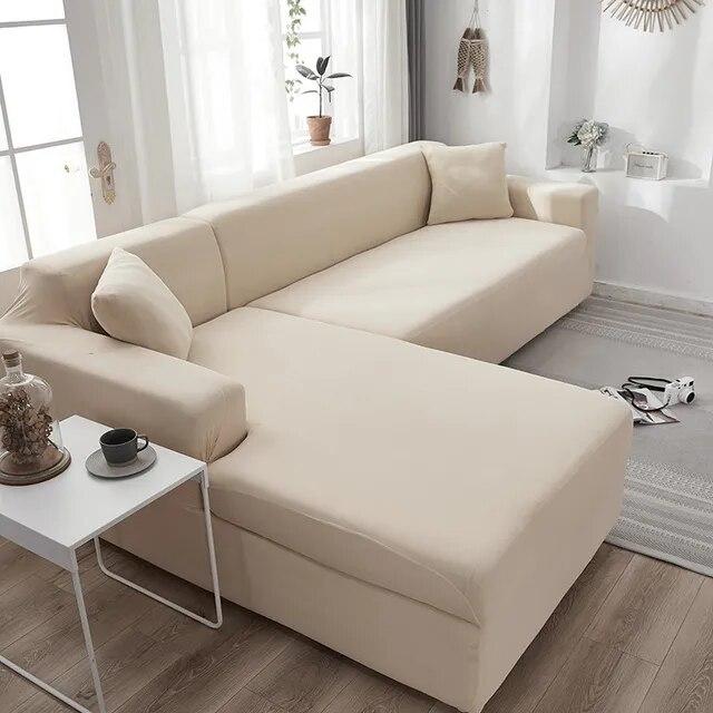 Sofa Covers For Living Room Elastic Solid Corner Couch Cover L Shaped Chaise Longue Slipcovers Chair Protector 1 /2 /3 /4 Seater
